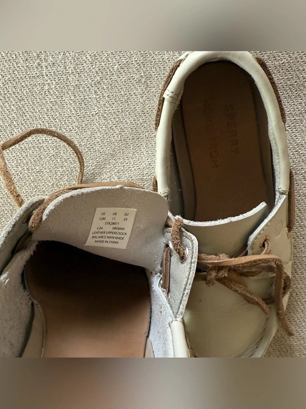 Sperry x Nordstrom Collection Boys Classic Boat Shoes Stone Leather Size 12